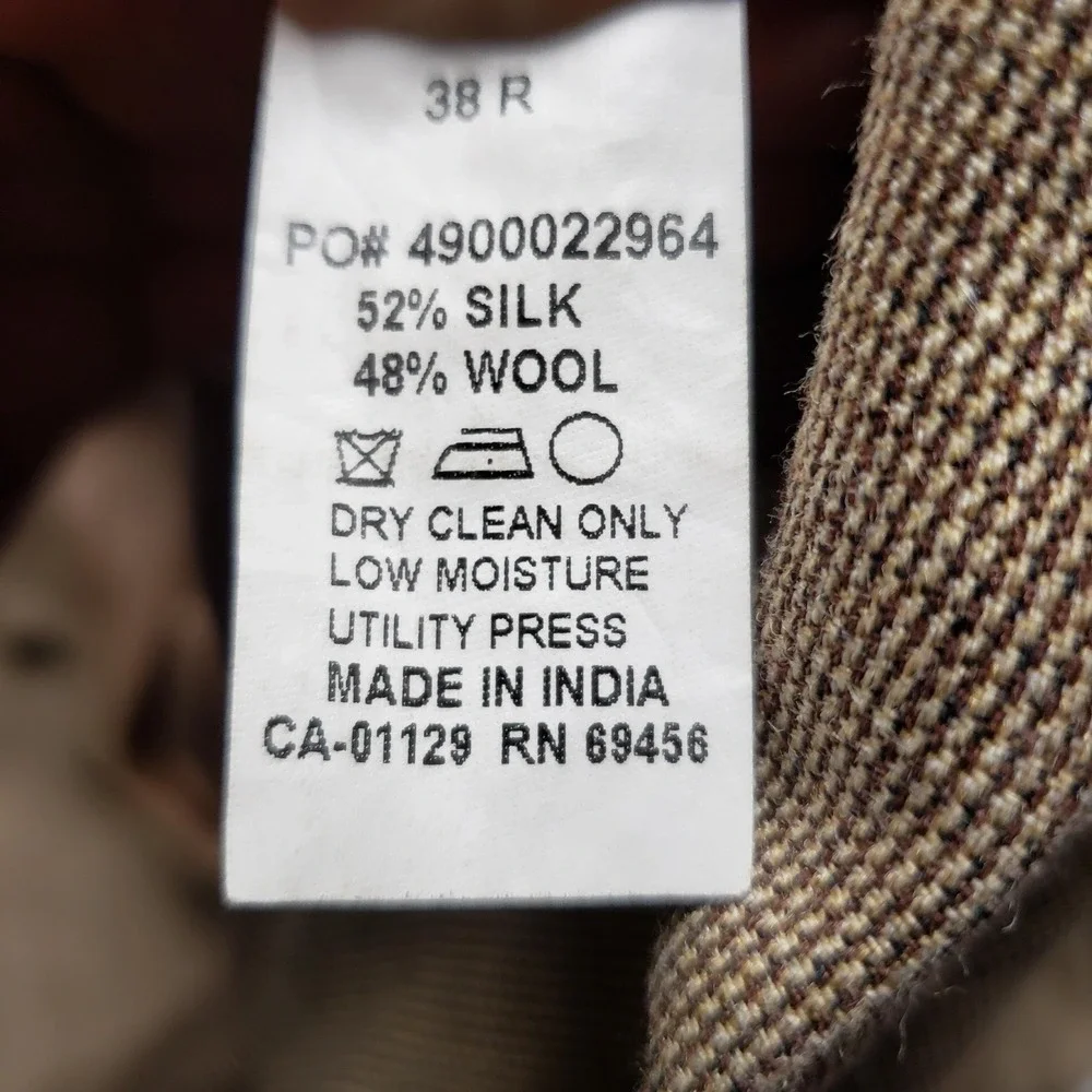 Lauren Ralph Lauren Mens 38R Silk Wool Sport Coat Brown Blazer 2 Button Jacket